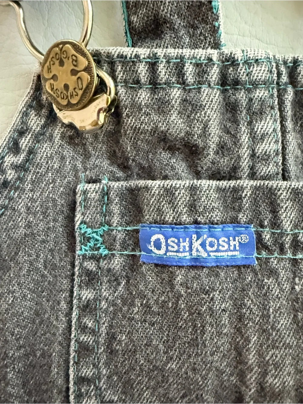 Vintage Oshkosh 80s Overalls Black Wash with Plaid Appliqué & Lining size 3T
